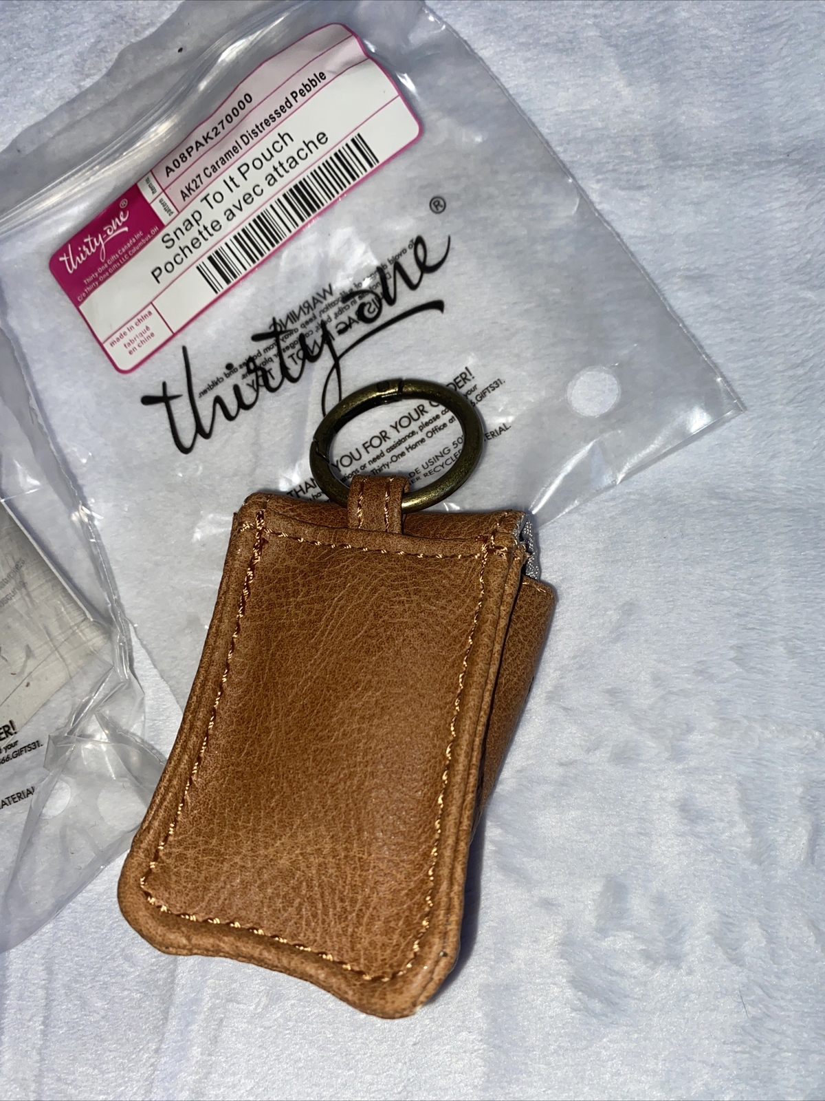 Thirty One Snap To It Pouch In Caramel Distressed Pebble Approx 2”w X 3”h New