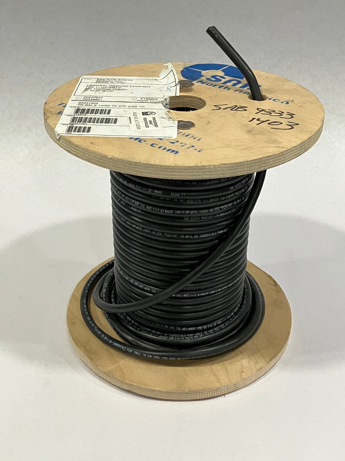 SAB 93331403 14 AWG 3C Multiconductor Cable Black PVC 40' FT