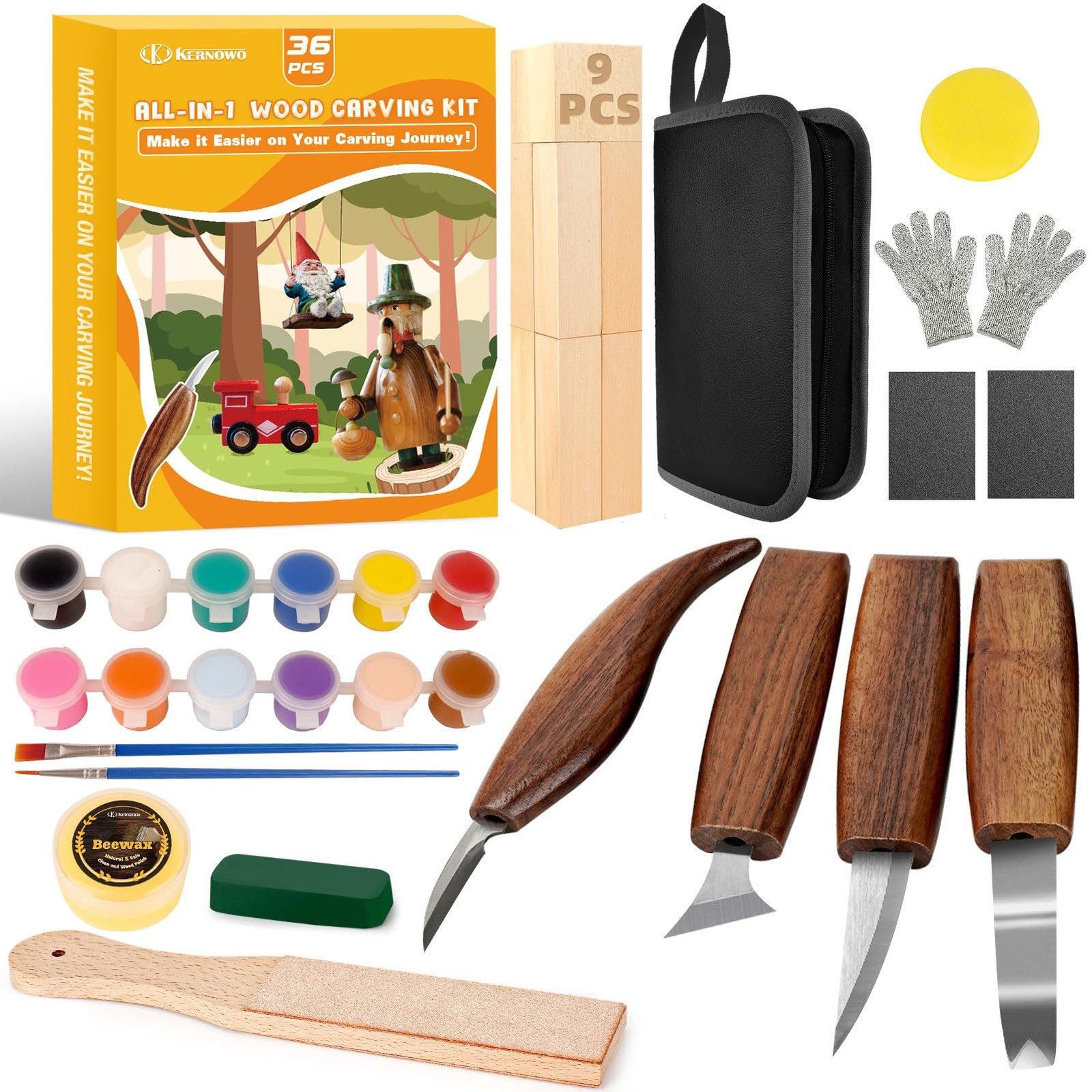 Wood Carving Kit, 36Pcs Wood Carving Tools with Paint and Beewax, Wood Whittl...