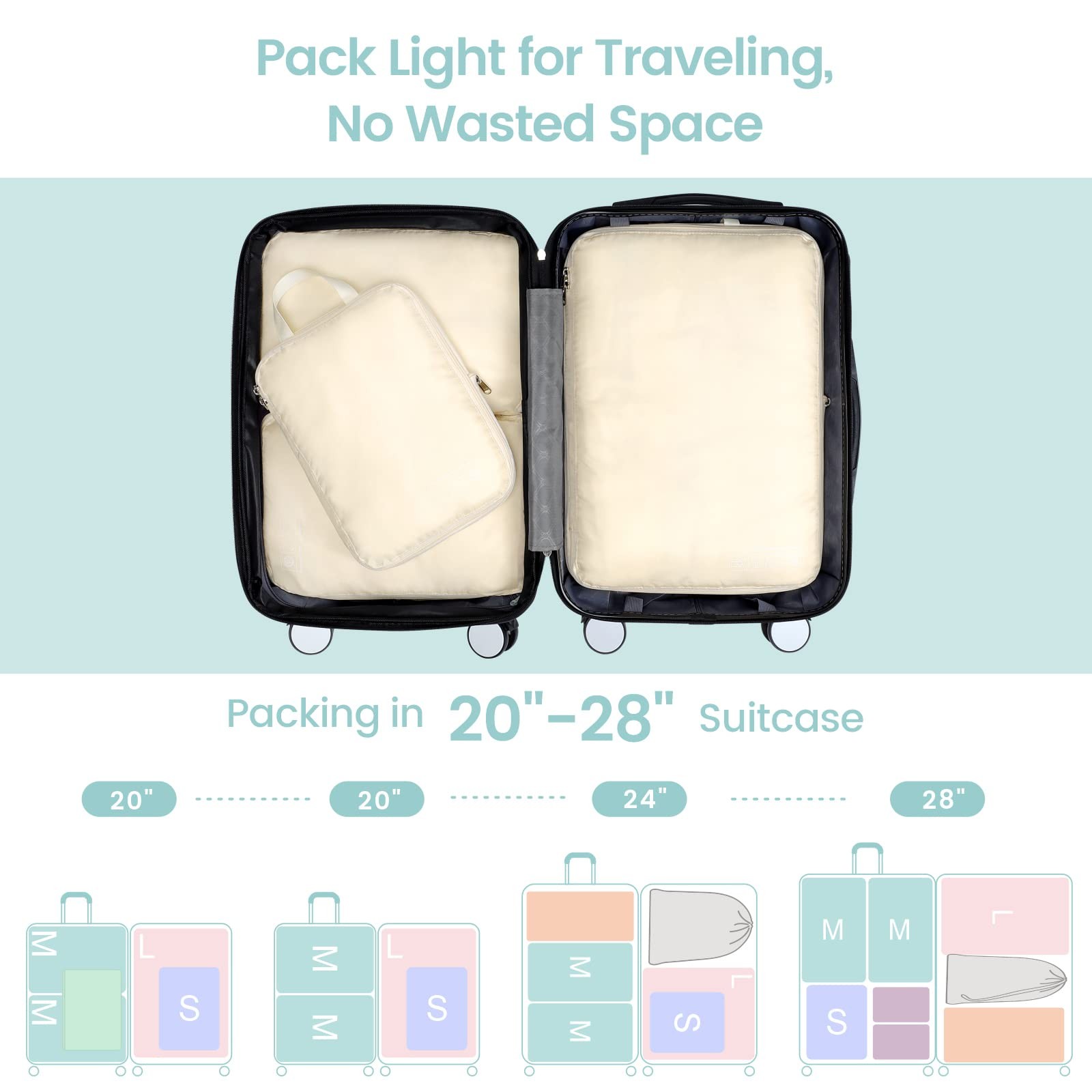 Compression Packing Cubes for Travel, 6 Set Lightweight Expandable Packing Cu...