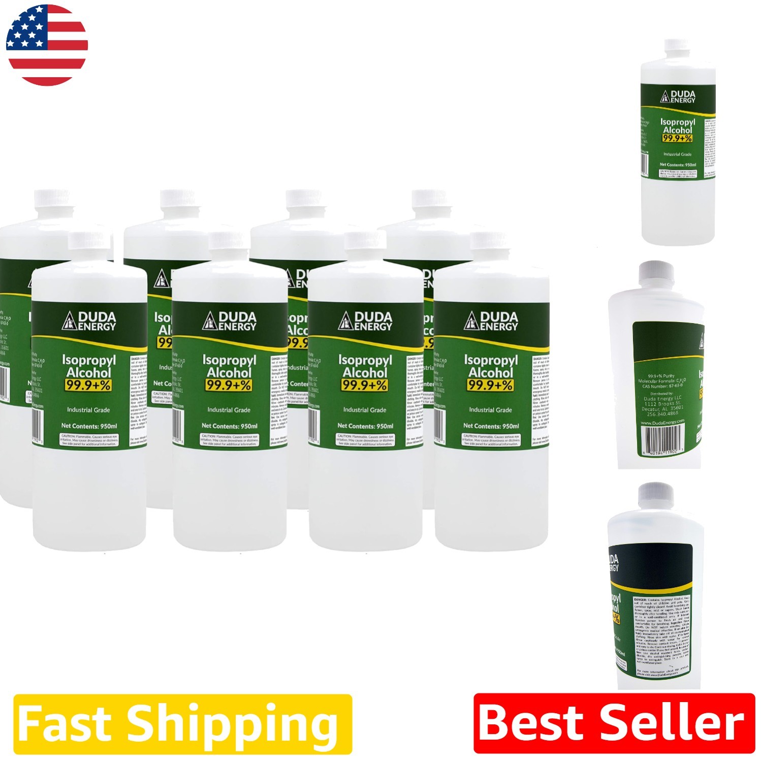 Bulk 256oz 99.9% IPA Industrial Alcohol 8x32oz Bottles - High Strength Cleaner