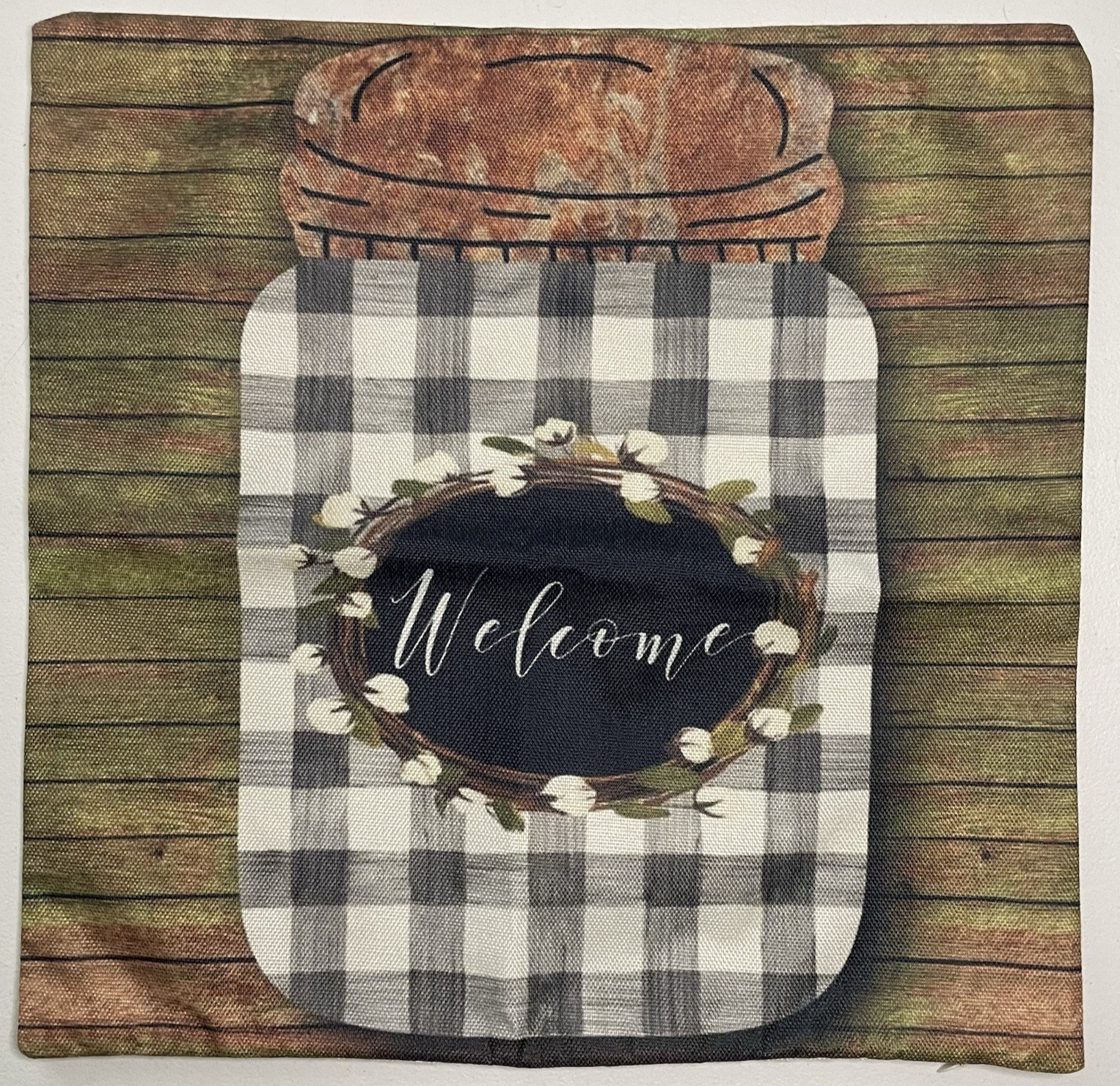 Welcome Jar Country Throw Pillow Cover 17” x 17” Cotton - New w/o Tags
