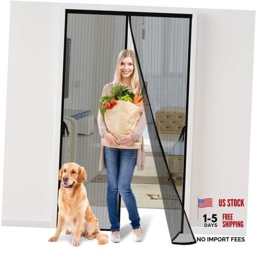 Iduontis Magnetic Screen Door - Fit Door 36" Wide x 82" High Polyester-Black