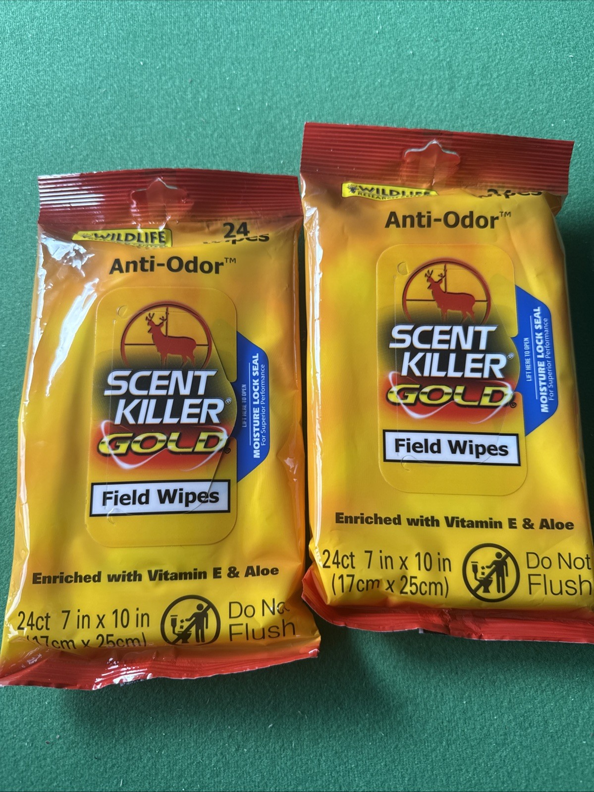 Wildlife Research Scent Killer gold Field Wipes  two packs of 24 wipes each