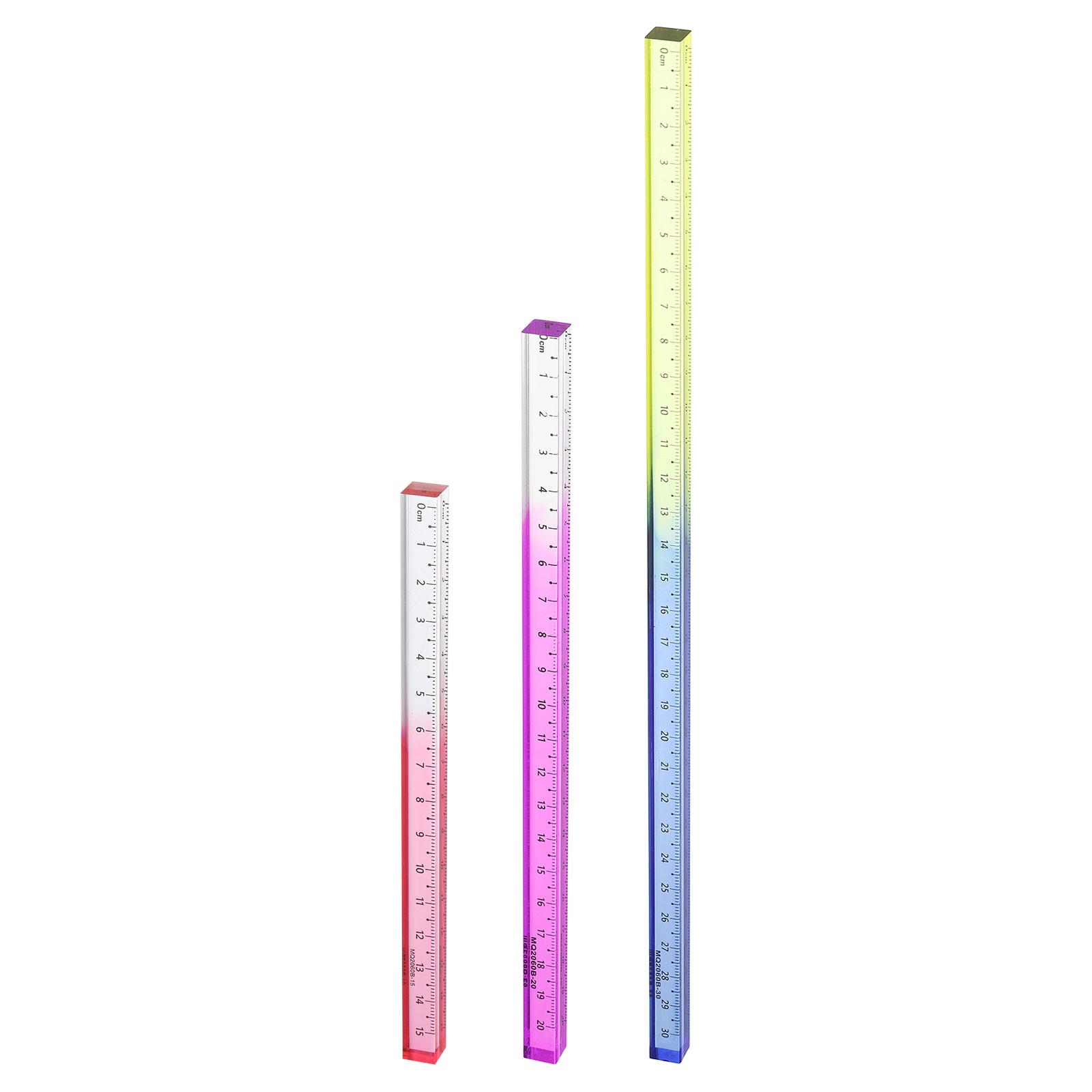 3pcs 15/20/30cm Metric Acrylic Clear Straight Rulers Pink/Purple/Blue-Yellow