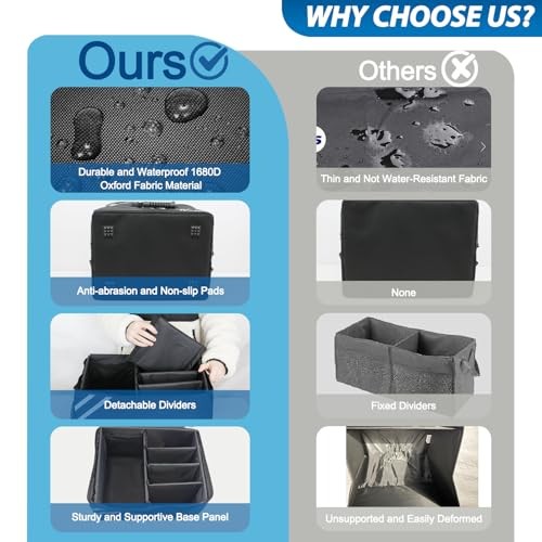 Car Trunk Organizer with Lid, Collapsible Multi Compartment SUV Black