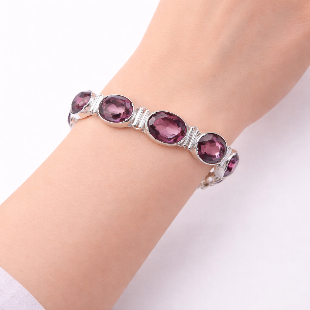 Natural Rhodolite Gemstone bracelet 925 Sterling Silver Mother’s Day Gift