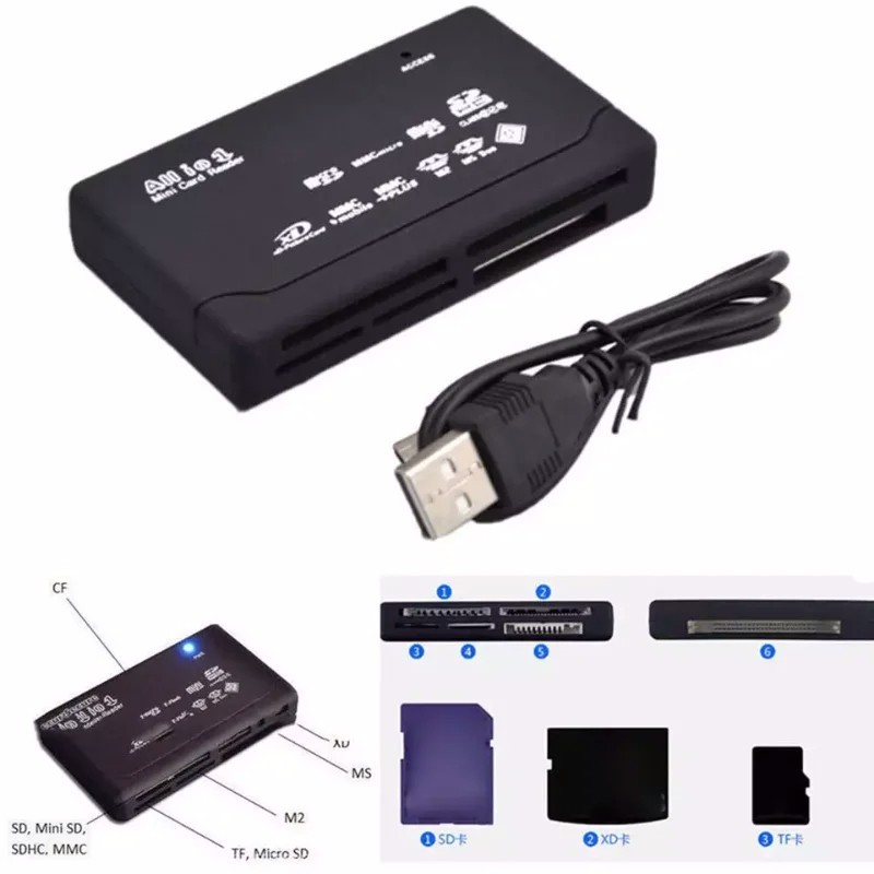 All in One USB Memory Card Reader External Multi Hub Adapter for SD TF CF xD MS