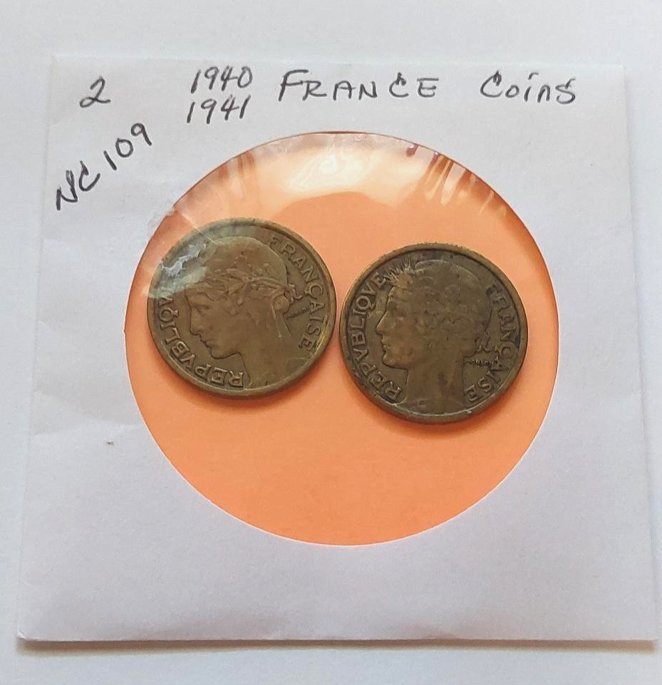 2 VINTAGE and RARE –1940 & 1941 LIBERTE - EGALITE FRATERNILE COINS – Circulated