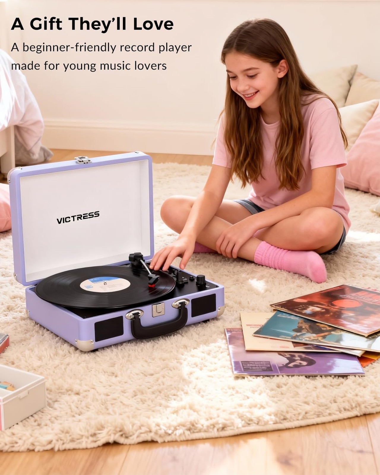 Suitcase Record Player, Portable Vinyl Record Player Bluetooth with Stereo Sp...
