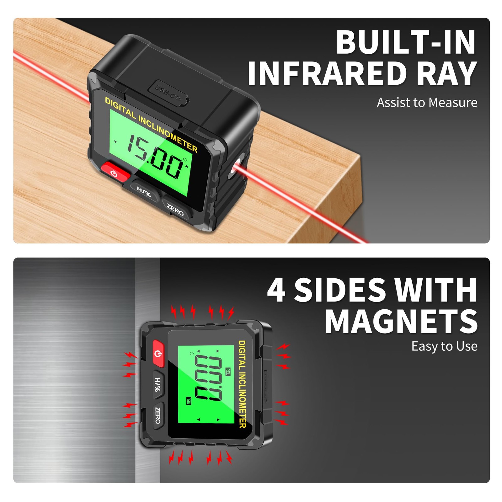 KELOTECH Digital Level Box Construction Protractor Range 4 × 90° Resolution 0...