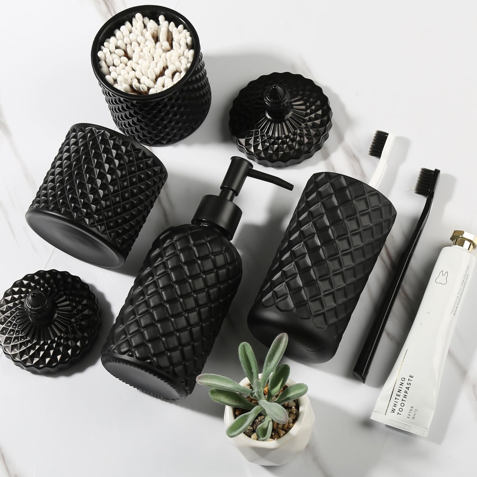 Matte Black Bathroom Accessories Set, 4 Pack Black Bath Accessory Sets Comple...