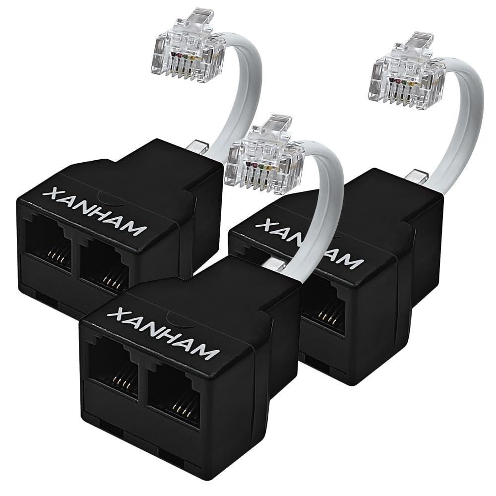 Telephone Cable 2 Way Splitter(3 Pack) RJ11 6P4C Phone Line Cord Adapter with 3