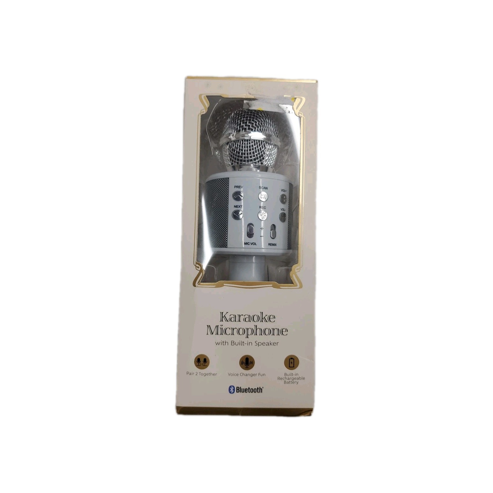 Vivitar White Karaoke Mic with Built in Speaker Bluetooth Rechargeable Wireless