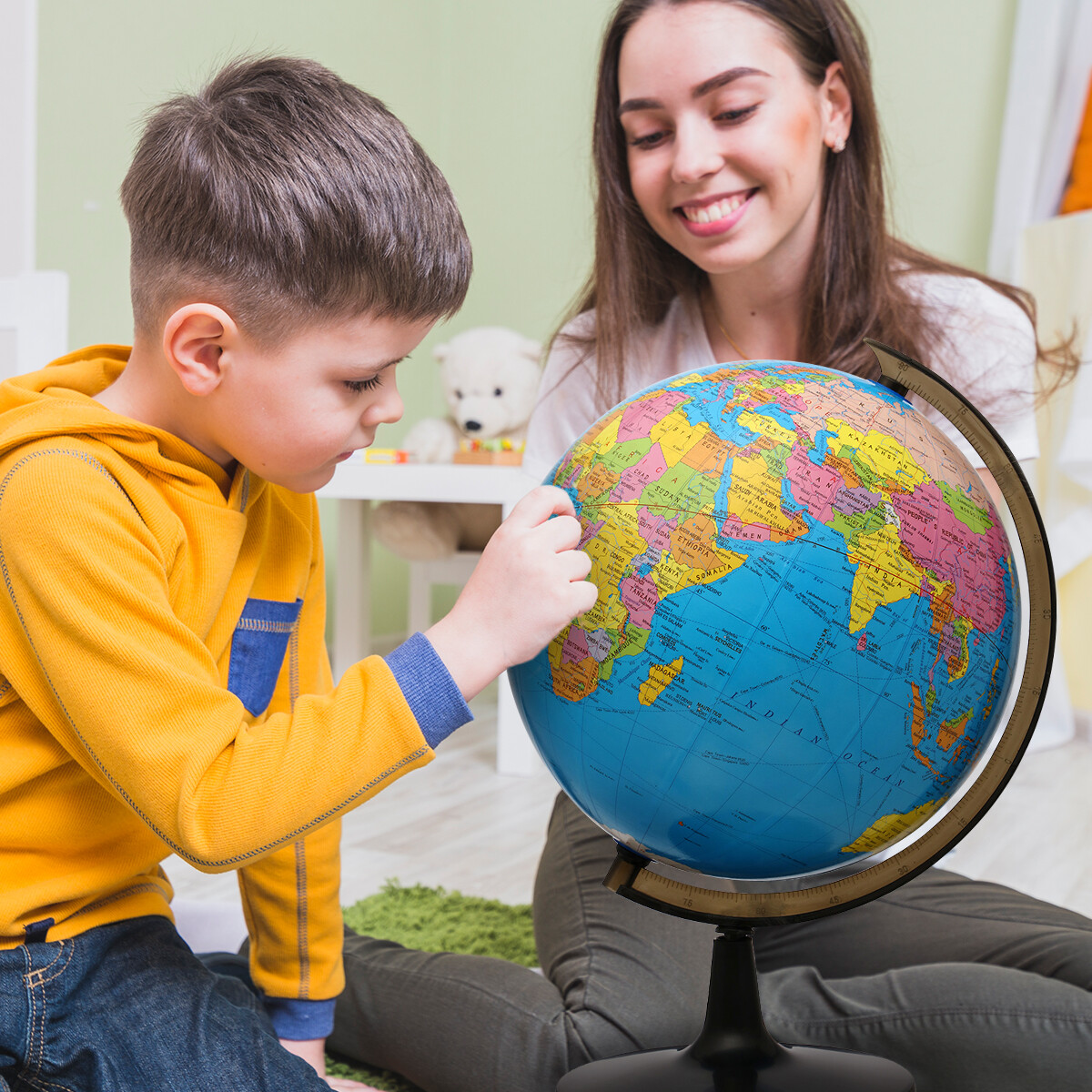 13'' World Globe with Stand Rotating Geography Ocean Classroom Learning Desktop