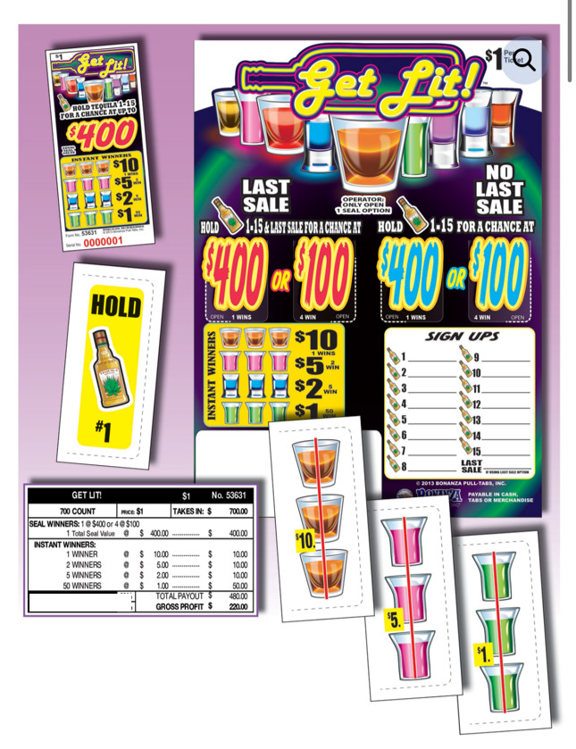 Pull Tab Tickets - Hard Card - Game - Holder - Get Lit - 700 ct