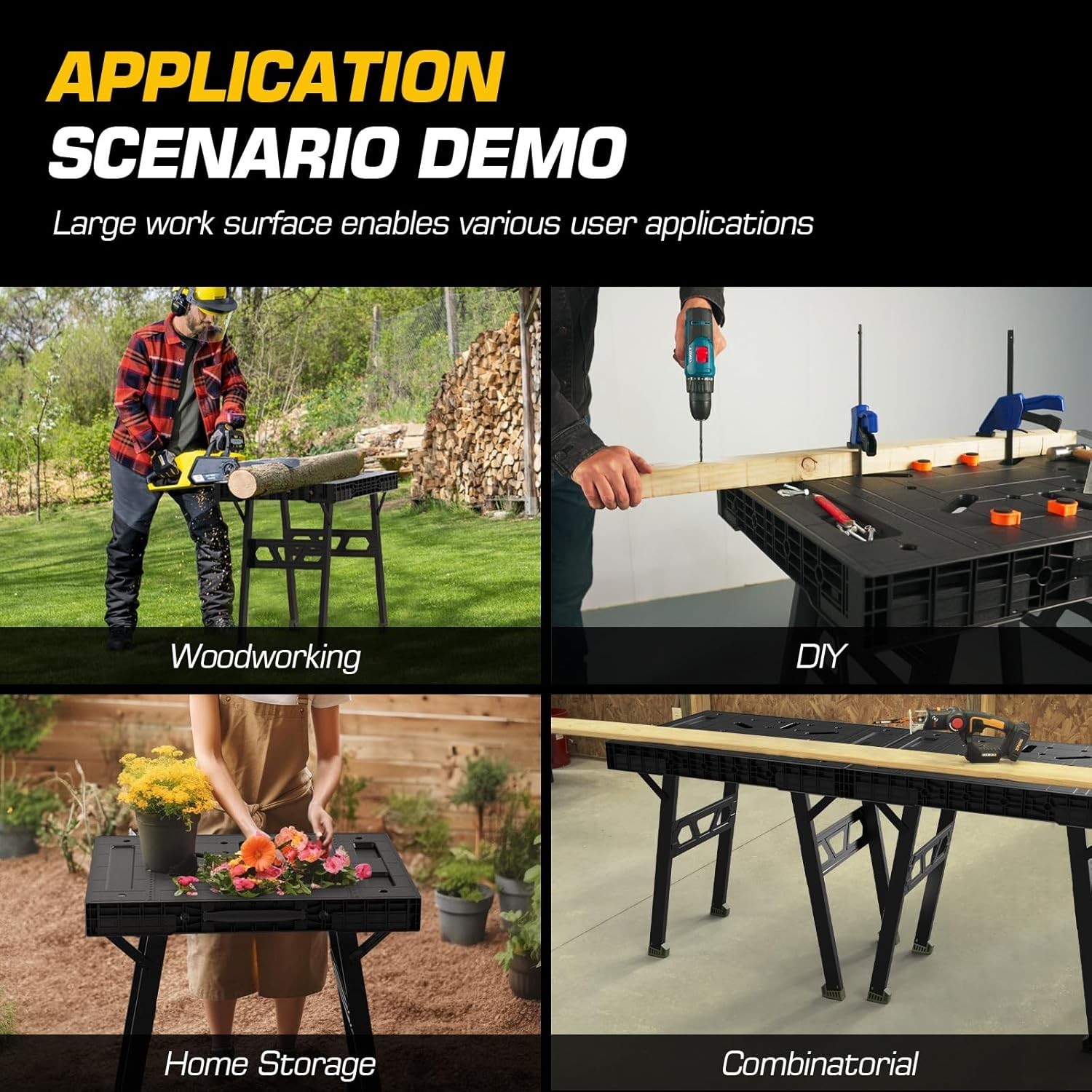 Versatile Heavy-Duty Folding Worktable - 34” W x 24” D, Quick Setup in 3 Seconds