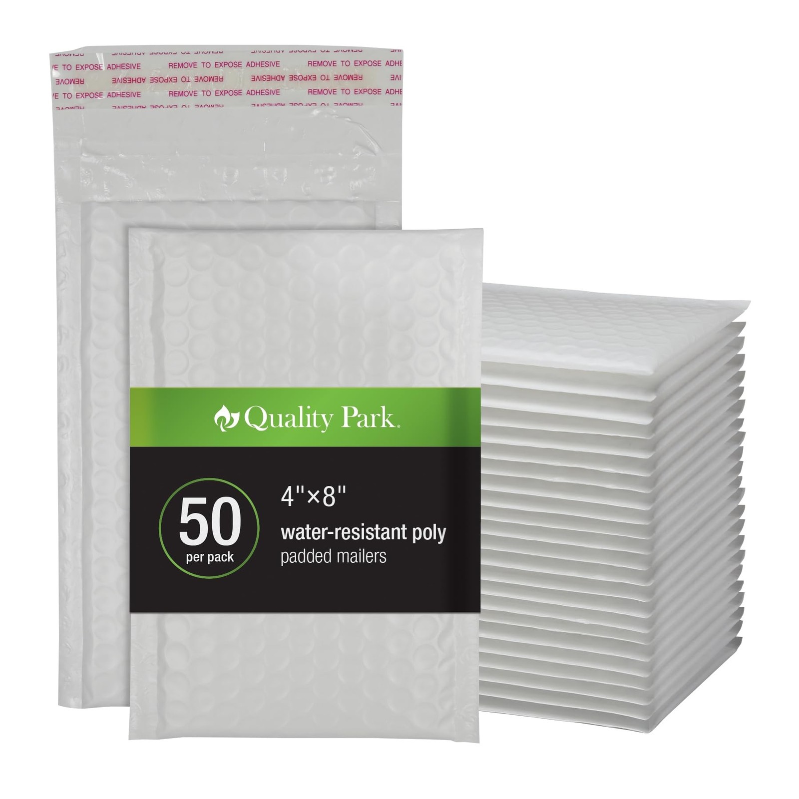 Quality Park Bubble Mailers, 4 x 8 Shipping Envelopes, Self-Seal, Durable Whi...