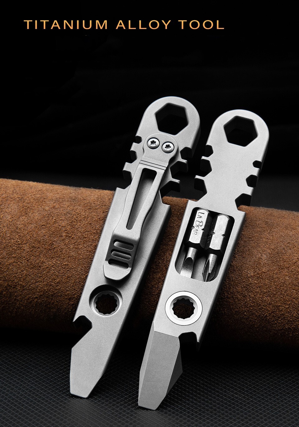 TC4 Titanium Crowbar Pry Bar Wrench Spanner Bottle Opener Clip Outdoor EDC Tools