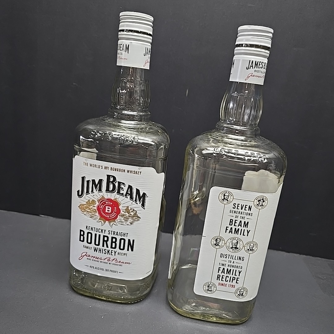VTG Style Jim Beam Half Gallon 1.75L Bottle Set Of 2 Glass Craft Decor Mancave