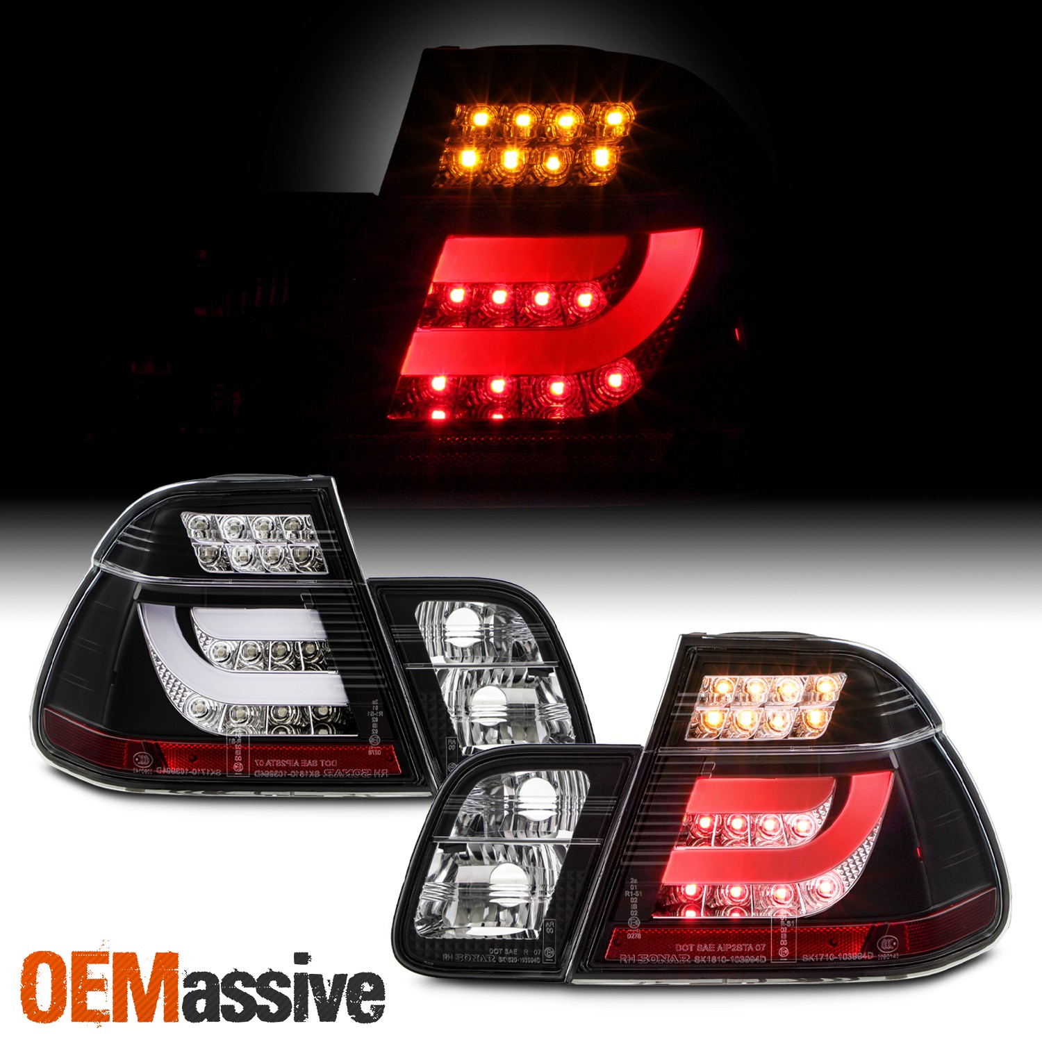 Fits Black 99-01 BMW E46 3-Series 4Dr Sedan LED Tail Lights Lamps W/LED Tube/Bar
