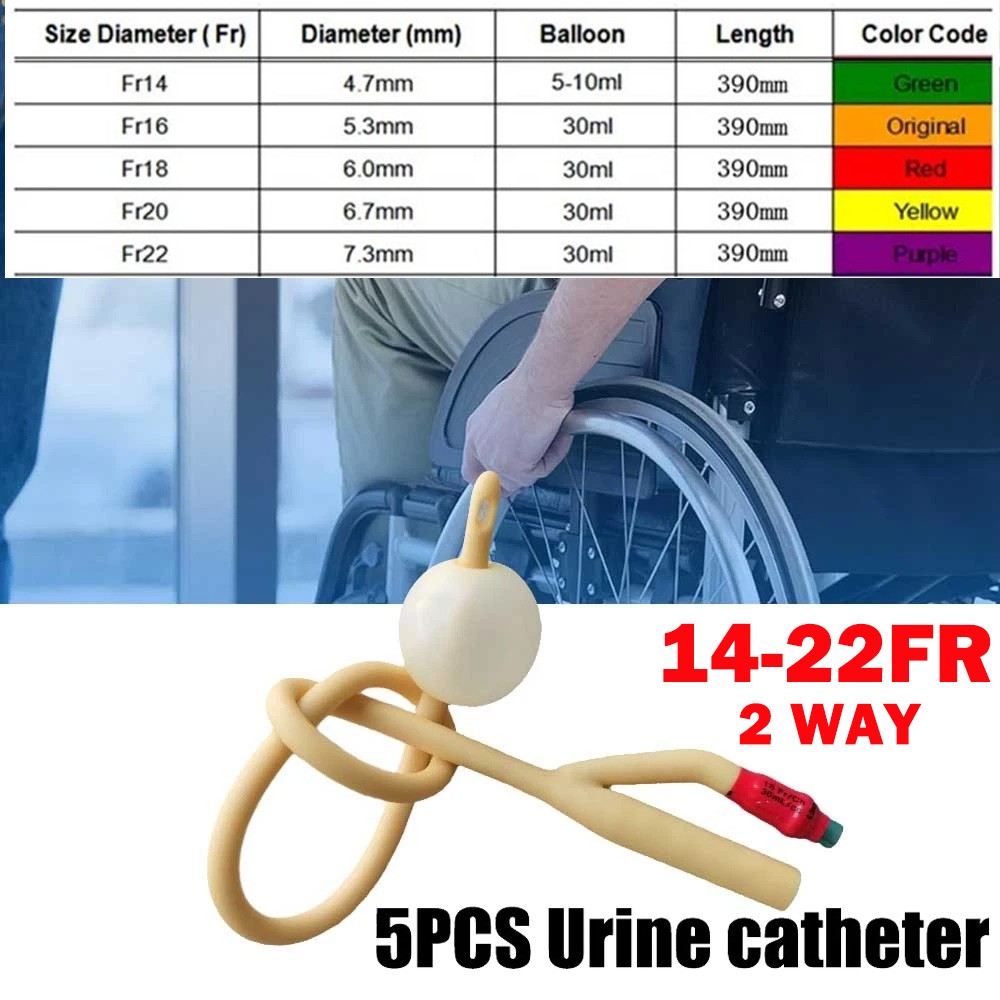 5Pc 14-22FR 2 Way Latex Urinay Catheter Urology With Valve Urethral Catheter NEW
