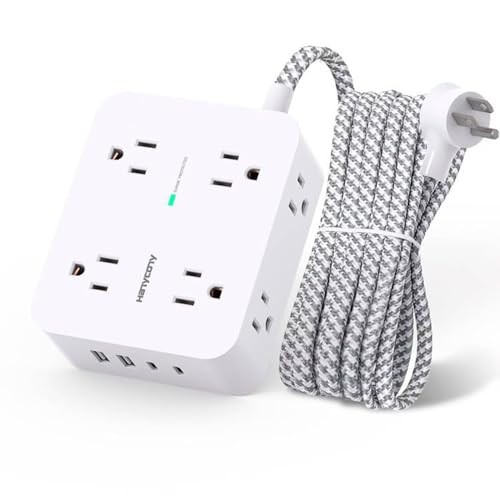 Surge Protector Power Strip - 8 Outlets 4 USB (2 USB C) Charging 5ft White
