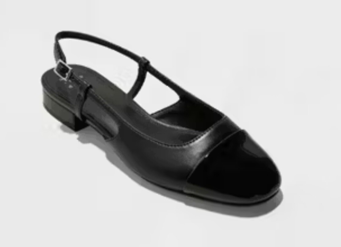 A New Day Women's Maxine Black Buckle Slingback Cap-toe Flats Sz: 8.5 NWT $30