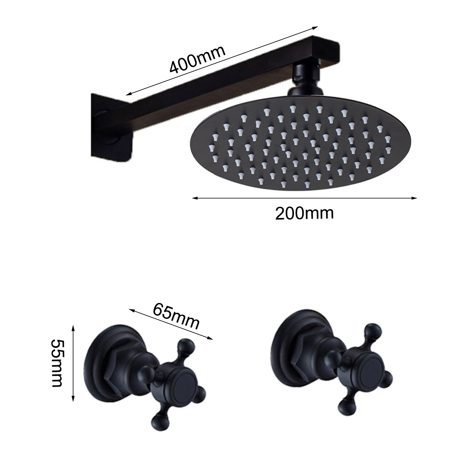 ??Wall Mount 8" Black Rain Shower Head 2 Handles Cold & Hot Faucet Mixer Tap Set