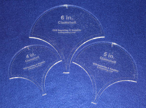 3 Piece Clam shell Set - with Seam Allowance 4", 5", 6"   1/4" Thick - Long Arm