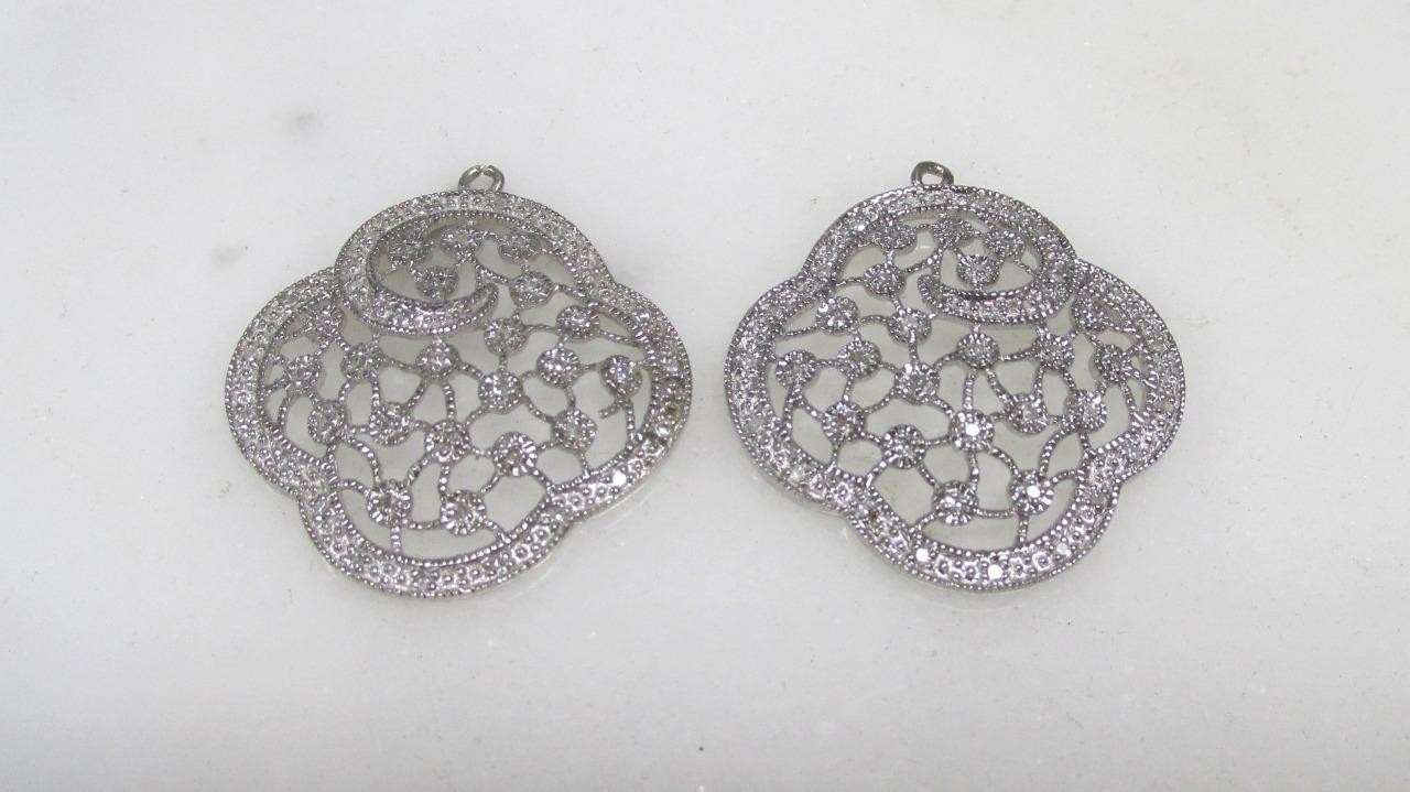 Beautiful Diamond Filigree Sterling Silver Earring Parts 'AS IS' ~ 5.6g ~ 2-A173