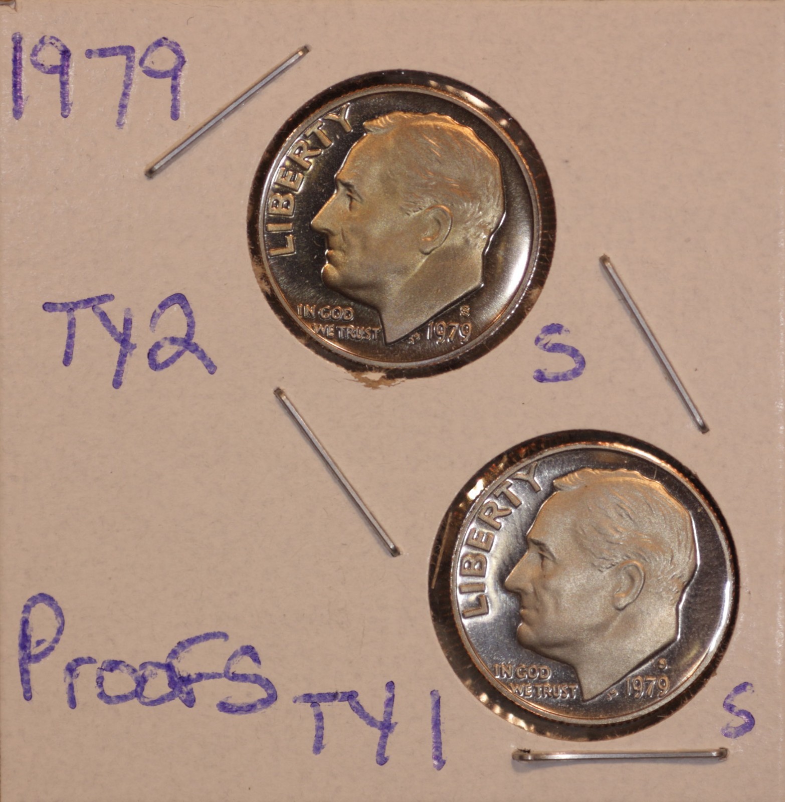 1979 S Proof  TYPE 2 & TYPE 1 Roosevelt Dimes 10 Cents  (2 COINS) 79S971