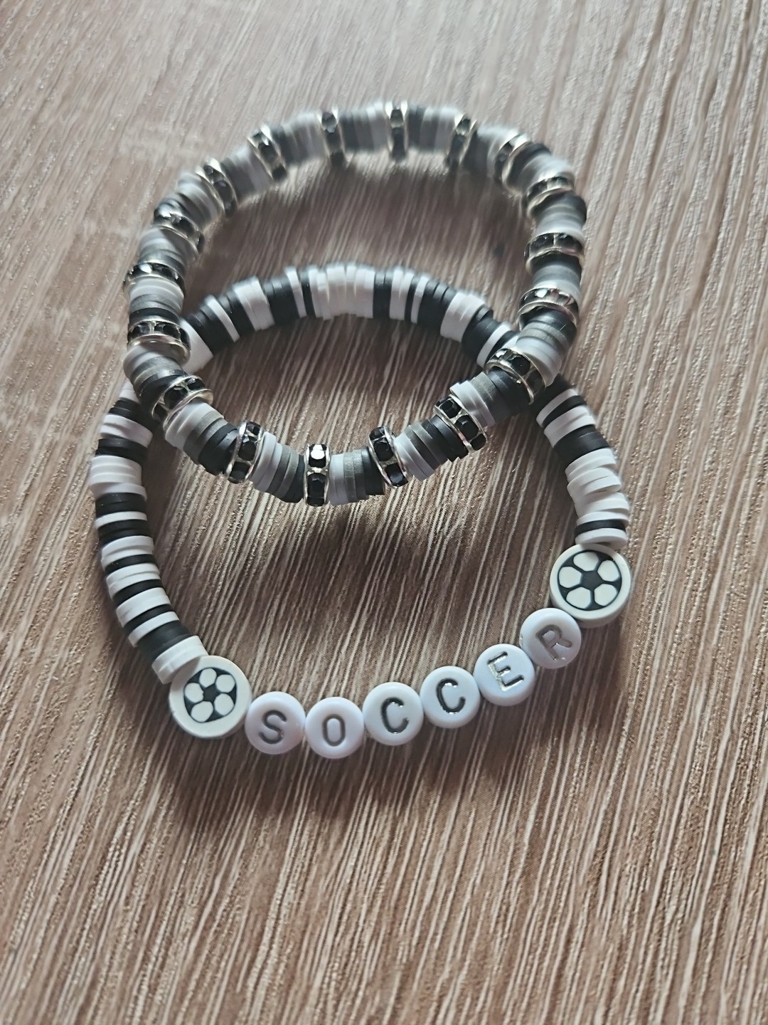 Handmade Soccer Stretchy Bracelets Set Of 2 Aprox 6"