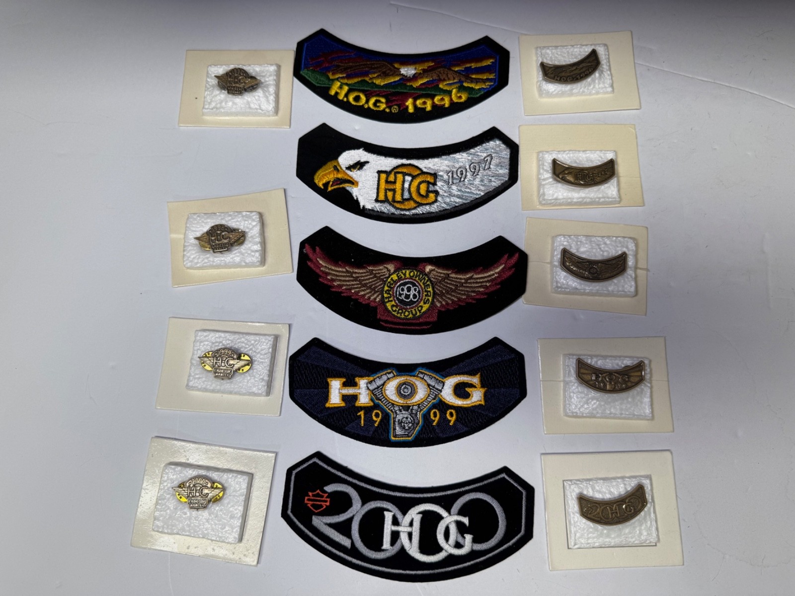 Lot of HOG Harley Owners Group Patches & Pins 1996, 1997, 1998, 1999, 2000