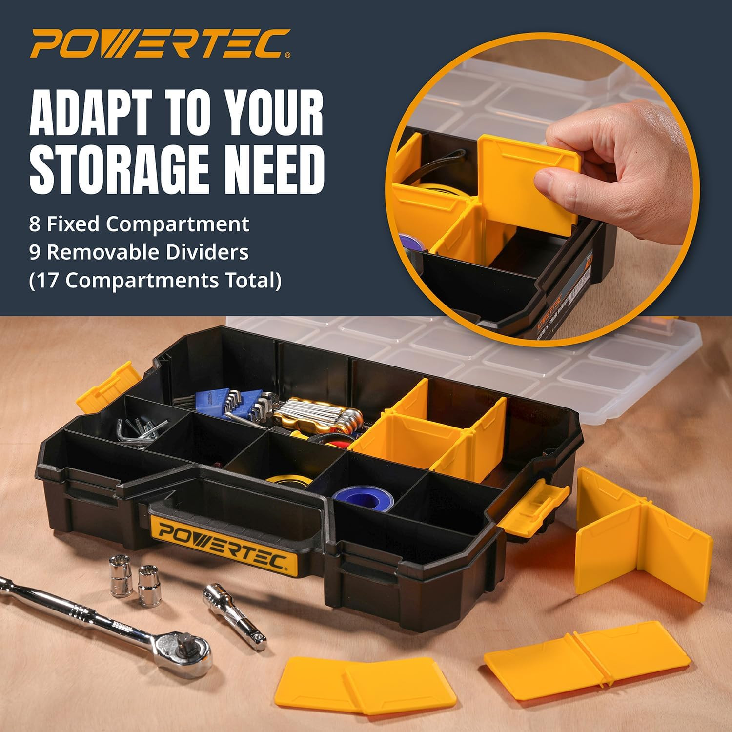 Stackable Tool Box Organizer with Removable Dividers - 17 Compartments, Interloc