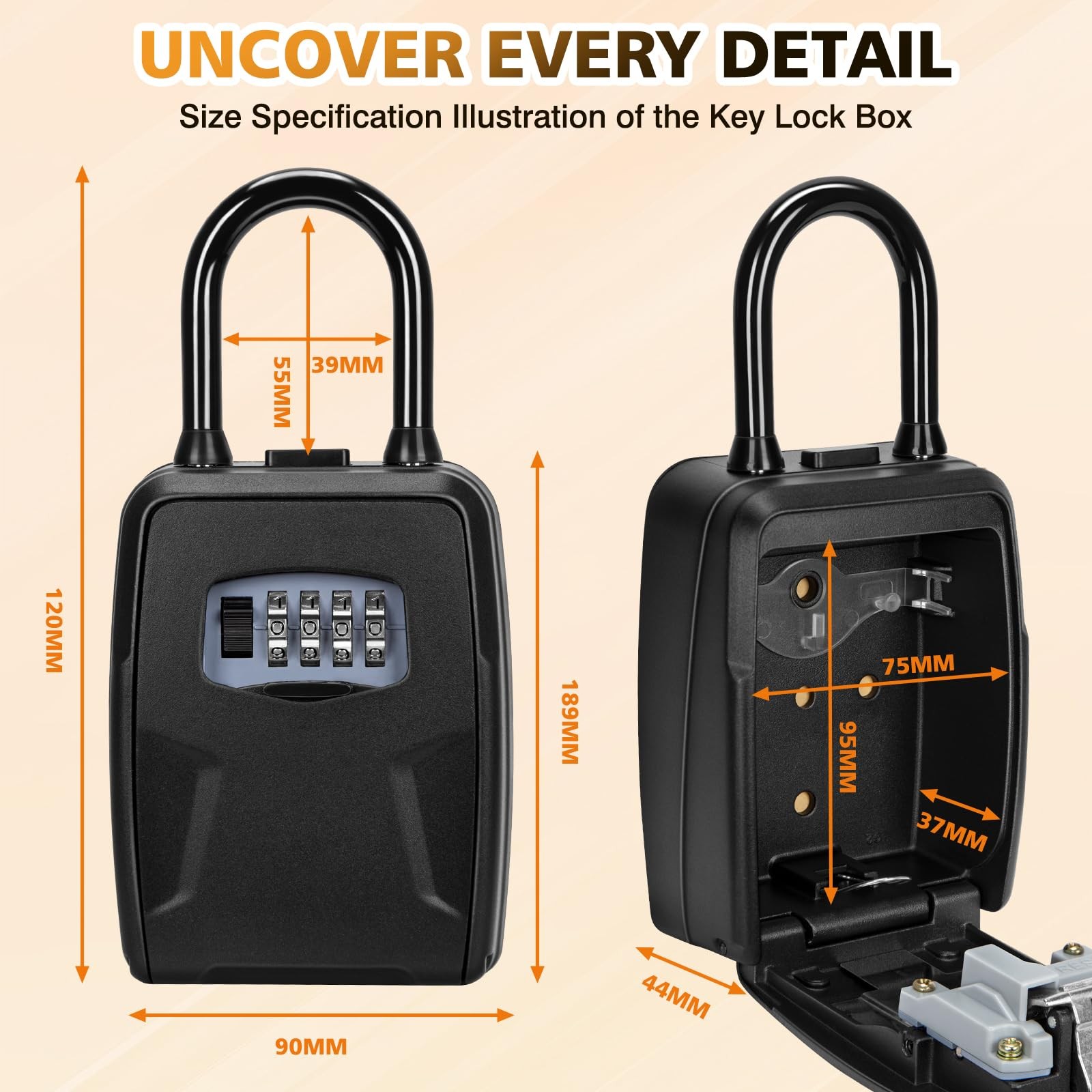Key Lock Box, Lock Box for Keys with Code, Wall Mount Key Lockbox with Remova...