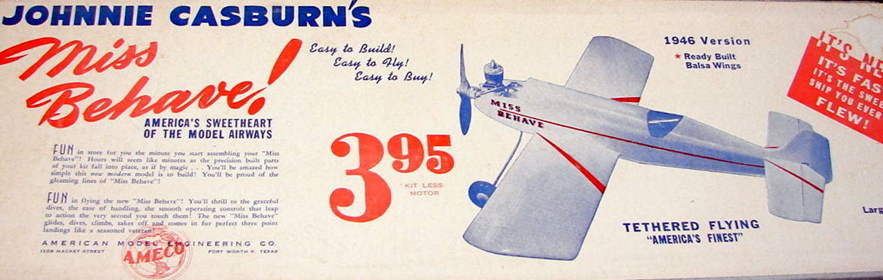 Rare MISS BEHAVE PLAN + PARTS PATTERNS to Scratch-Build 32" OT UC Model Airplane