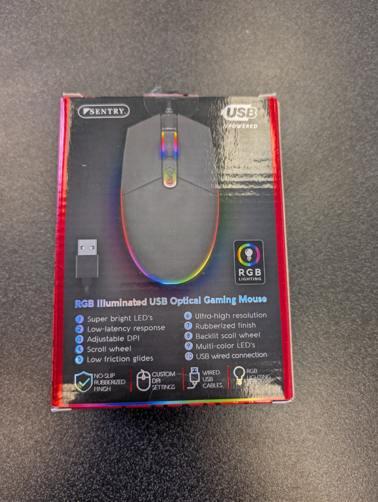 Sentry KX50 RGB Gaming Mouse USB Wired Optical LED DPI New Open Box