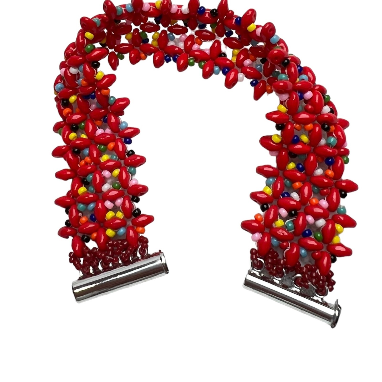 HANDMADE. Red ‘Confetti’ Woven Bracelet 7”