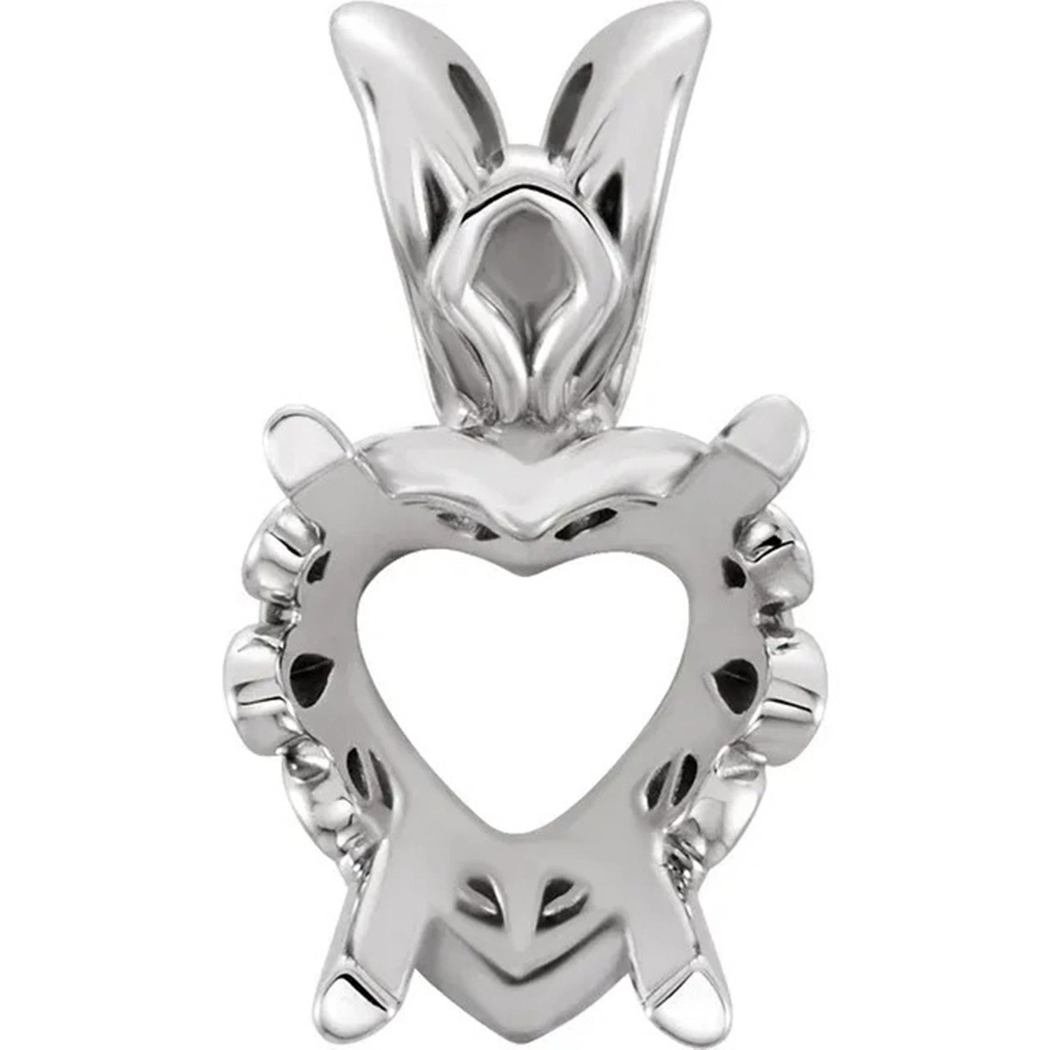 Sterling Silver Heart Cut Pendant Mounting 4 Prong Antique Scroll Setting USA