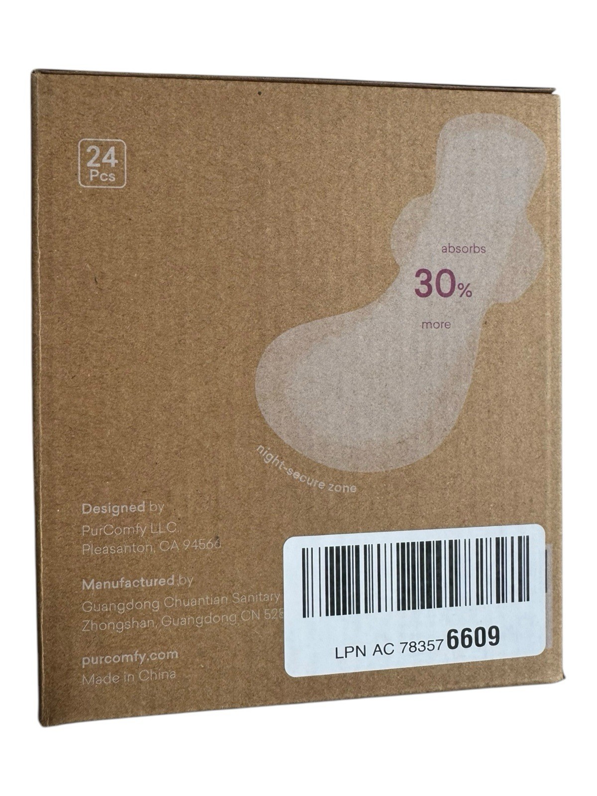PurComfy Postpartum Secure-Catch Pads w/Wings - Fragrance & Dye Free - 24 Count