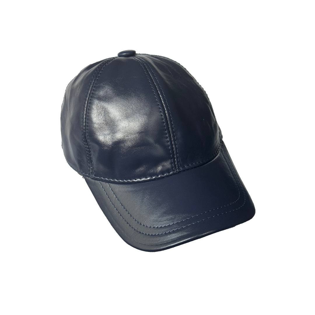 Navy Blue Genuine Leather Baseball Cap Adjustable Unisex Casual Vintage Hat