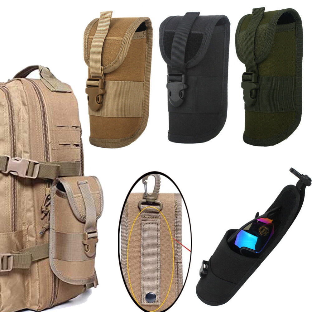Mens Tactical Glasses Case Hard Shell MOLLE Waist Belt Bag Outdoor Hiking Pouch