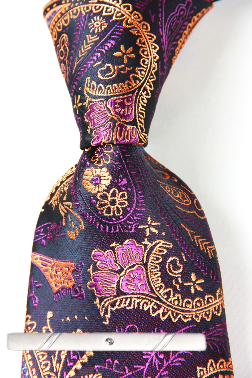New Classic Paisley Gold Purple 100% JACQUARD WOVEN Silk Men's Necktie Tie