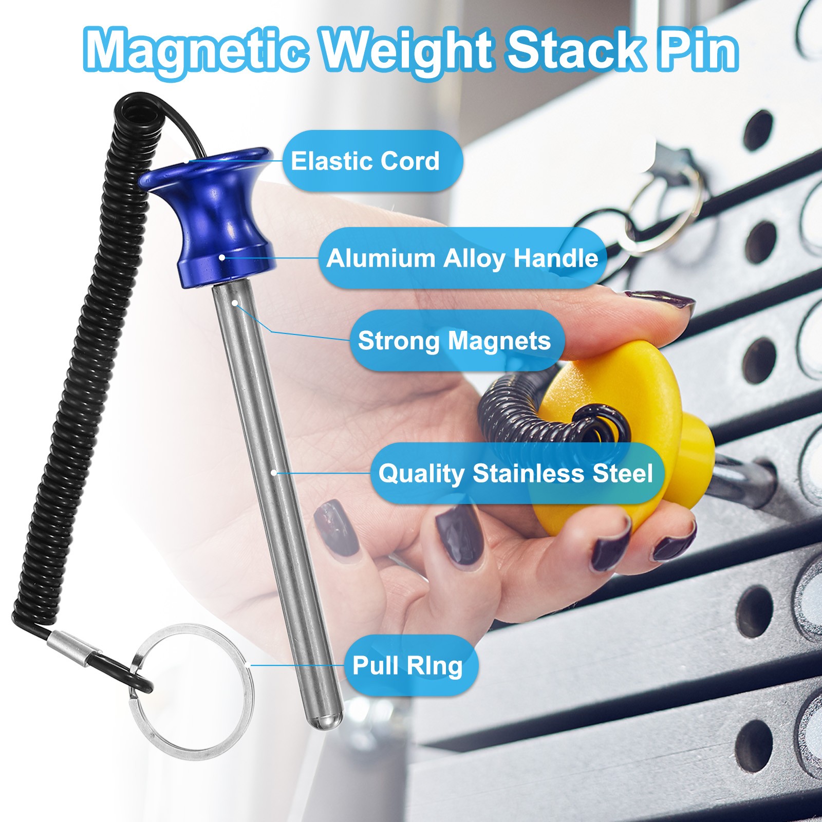 Weight Stack Pin 3/8" Dia 4" Locking Space Weight Stack Replacement, Blue