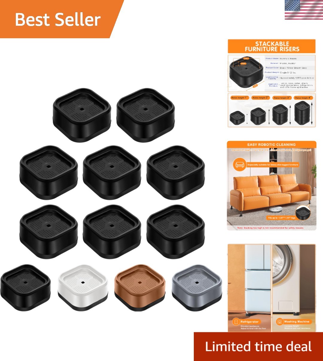 8 Pack Furniture Risers 1 or 2 Inch, Adjustable Bed Risers Heavy Duty for Table
