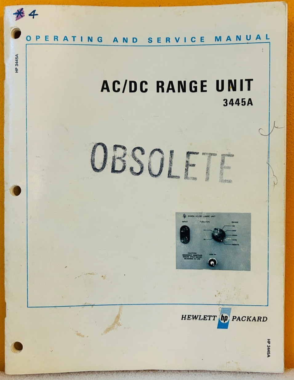 HP 03445-90003 Model 3445A AC/DC Range Unit Operating & Service Manual.