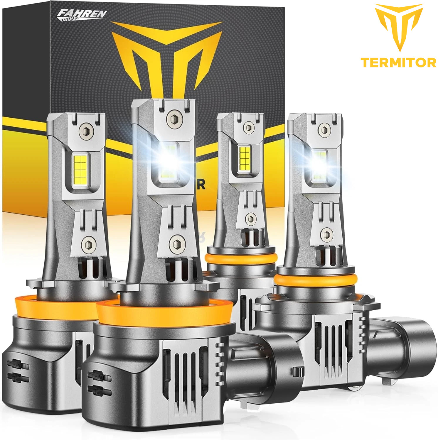 TERMITOR Brightest 4 Pacjk H11+9005 LED Hi/Low/Fog Headlight Bulbs Kit 200000LM