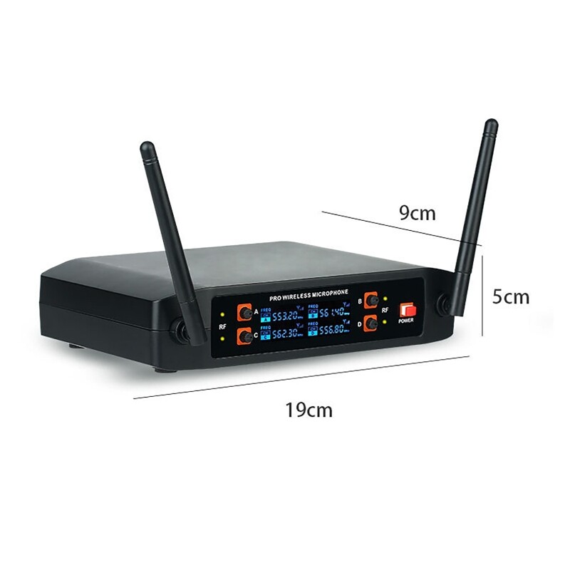 Professional 4 Channel VHF Wireless Four Microphone Cordless Handheld Mic System