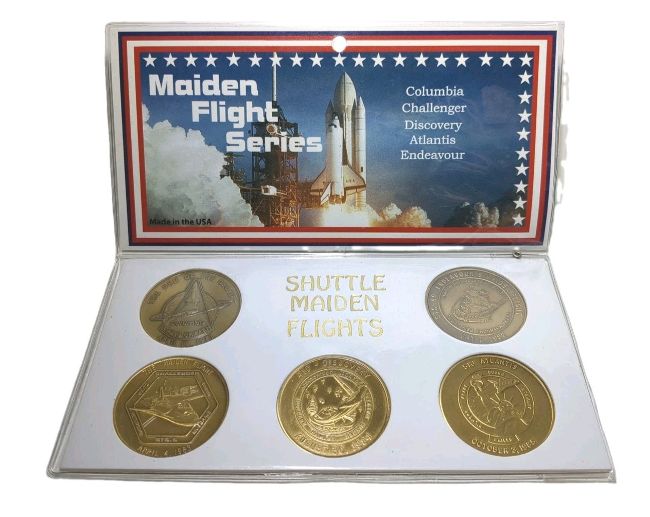 NASA Space Shuttle Maiden Flight Series Solid Bronze Coins Columbia to Endeavour
